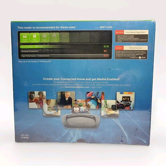 New SEALED Linksys Wireless-N Home Router Cisco Model WRT120N 2.4 GHz Four Port - Picture 2 of 6